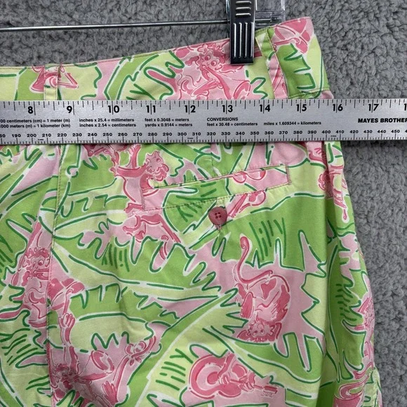 Lilly Pulitzer Monkey Music Pants Womens 8 Pink Green Cropped Capri Fun Tropical - Picture 6 of 8